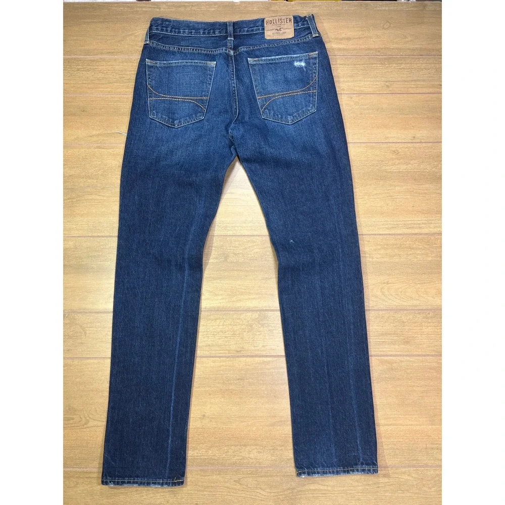 Hollister Mens Jeans Dark Wash Slim‎ Fit Button Fly Distressed Size 34x34/33
